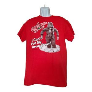 A Christmas Story "I Can't Put My Arms Down" Red Mens M T-Shirt Gildan Heavy